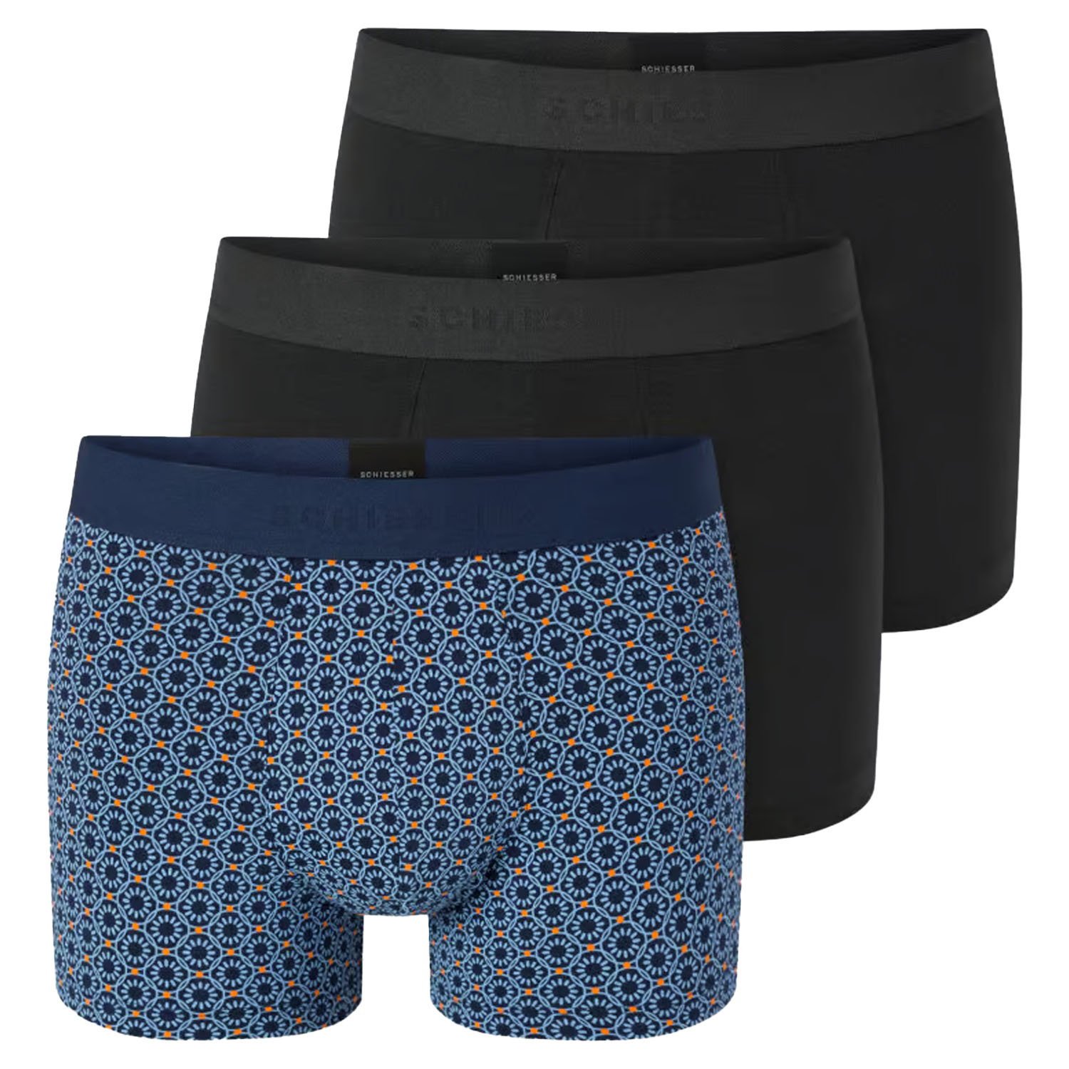 Schiesser 95/5 boxershorts 3-pack zwart + print